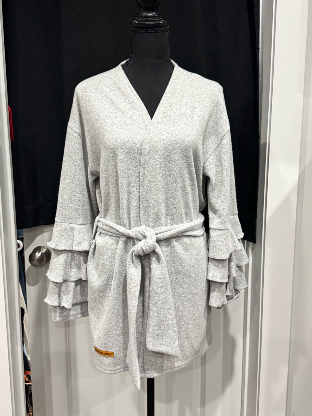 Simply Southern Heather Gray Wrap-Style Knit Top